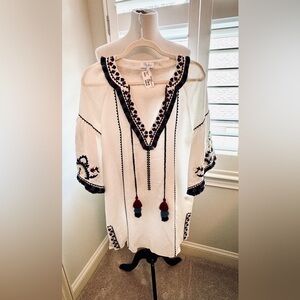 NWT Parker Kaftan-Style White Dress with Embroidery and Tassles